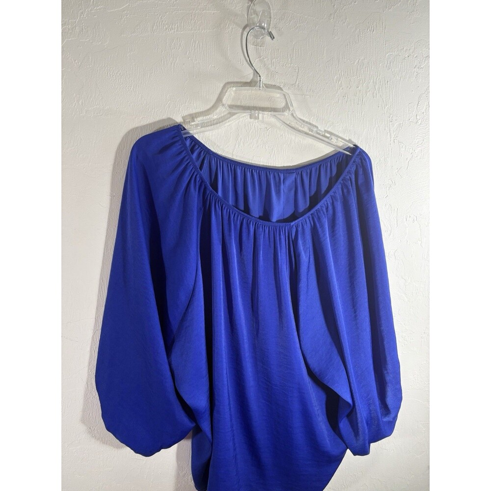 Jennifer Lopez Cobalt Blue Balloon Sleeve Wedge Flowy Silky Feel Blouse Woman XL